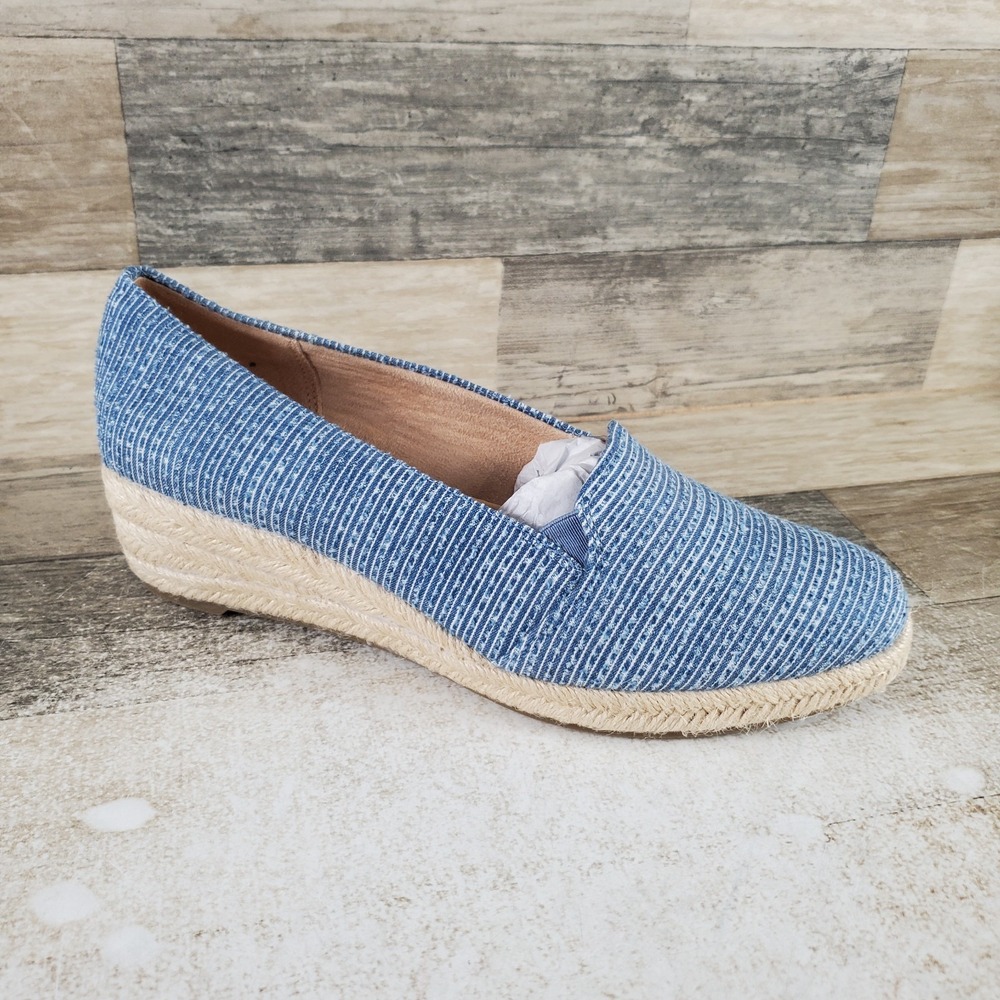 LifeStride Kamilla‎ Womens Shoes Sz 9 W Blue Denim Wedge Espadrilles Round Toe